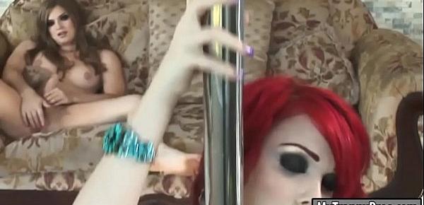  Sexy TS fucks redhead shemale in the ass